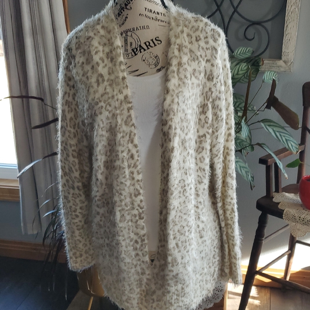 Christopher & Banks Cream Leopard Print Cardigan